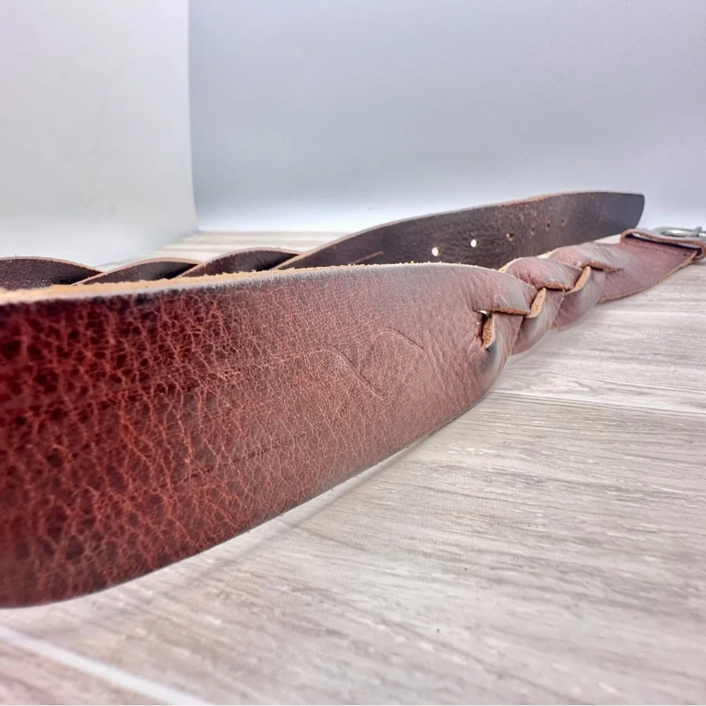 Express Women’s Chic Braided Brown Italian Leather Belt Made in England | Size S